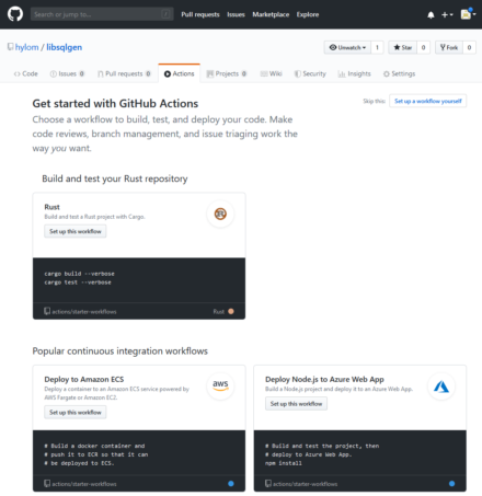 図4 GitHub Actionsの設定はリポジトリの「Actions」タブで行える