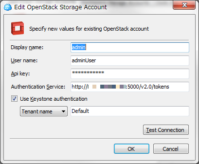 図8 CloudBerry Explorer for OpenStack Storageのアカウント設定画面