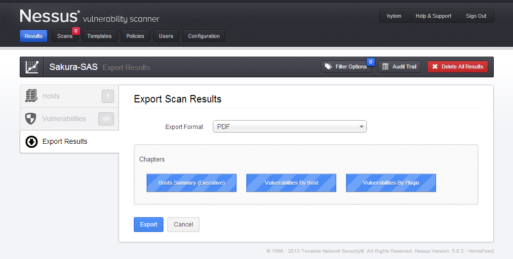 図19 「Export Scan Results」画面