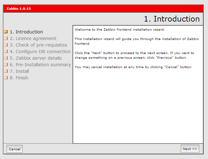 図2 ZabbixのWebフロントエンド初期設定画面