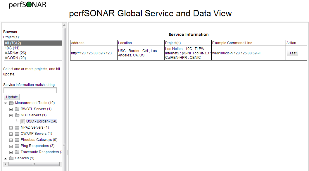 図2 perfSONARページからNDTサーバーを検索する