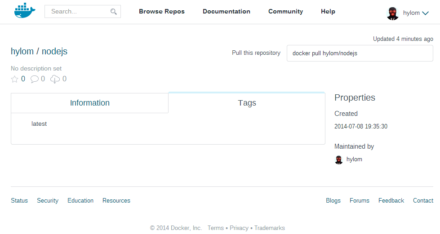 図4 Docker Hubの「hylom/nodejs」リポジトリ