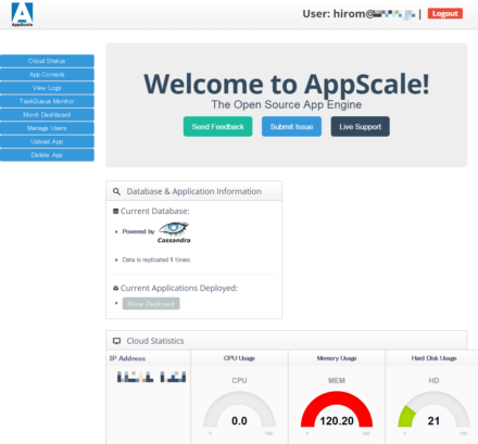 図3 ログイン後のAppScale管理コンソール（Cloud Status）