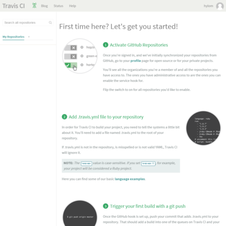 図3 Travis CIへのログイン直後に表示される「Getting Started」ページ