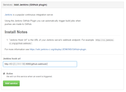 図29 「Jenkins hook url」でJenkinsが稼動しているサーバーのURLを指定する