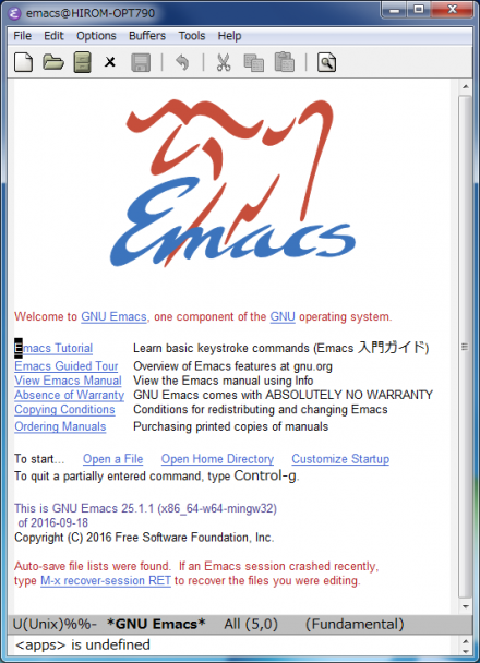 図1 Windows環境におけるEmacs