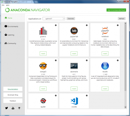 図22 Anaconda Navigatorの「Home」画面でも環境の指定が可能になる
