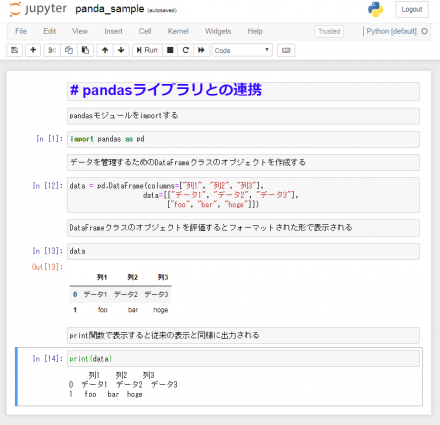 図32 PandasのDataFrameオブジェクトはNotebook上で表として表示できる