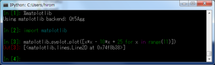 図16 matplotlibサポートを有効にした状態でmatplotlibに含まれるplotメソッドを実行した例
