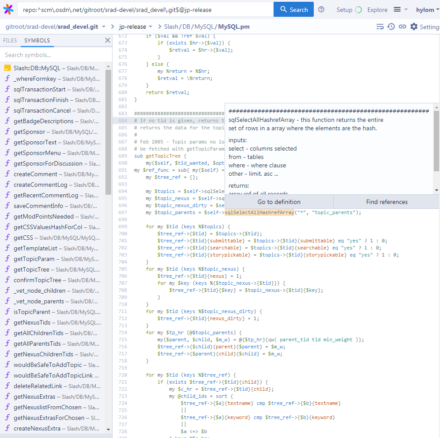 図26 ソースコード中のシンボルをクリックするとそのシンボルに対するコメントが表示される