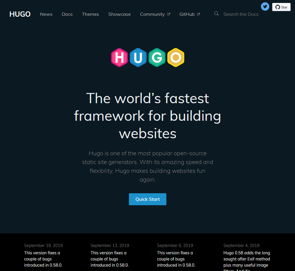 図1 Hugoの公式Webサイト
